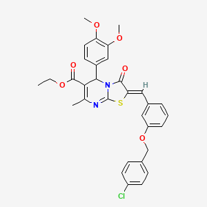 molecular formula C32H29ClN2O6S B3880518 Ethyl (2Z)-2-({3-[(4-chlorophenyl)methoxy]phenyl}methylidene)-5-(3,4-dimethoxyphenyl)-7-methyl-3-oxo-2H,3H,5H-[1,3]thiazolo[3,2-A]pyrimidine-6-carboxylate 