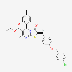 molecular formula C31H27ClN2O4S B3880546 ethyl (2Z)-2-[[4-[(4-chlorophenyl)methoxy]phenyl]methylidene]-7-methyl-5-(4-methylphenyl)-3-oxo-5H-[1,3]thiazolo[3,2-a]pyrimidine-6-carboxylate 
