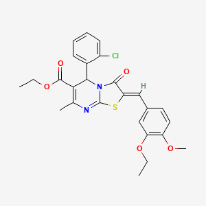 molecular formula C26H25ClN2O5S B3880593 ETHYL (2Z)-5-(2-CHLOROPHENYL)-2-[(3-ETHOXY-4-METHOXYPHENYL)METHYLIDENE]-7-METHYL-3-OXO-2H,3H,5H-[1,3]THIAZOLO[3,2-A]PYRIMIDINE-6-CARBOXYLATE 
