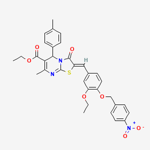 molecular formula C33H31N3O7S B3880600 ethyl (2Z)-2-[[3-ethoxy-4-[(4-nitrophenyl)methoxy]phenyl]methylidene]-7-methyl-5-(4-methylphenyl)-3-oxo-5H-[1,3]thiazolo[3,2-a]pyrimidine-6-carboxylate 