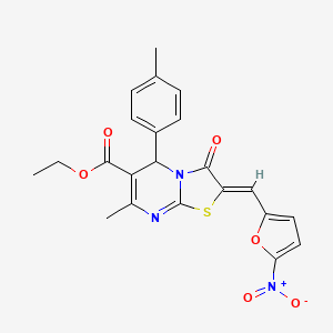 molecular formula C22H19N3O6S B3880618 ethyl (2Z)-7-methyl-5-(4-methylphenyl)-2-[(5-nitrofuran-2-yl)methylidene]-3-oxo-5H-[1,3]thiazolo[3,2-a]pyrimidine-6-carboxylate 