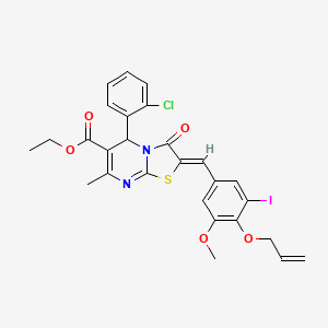 molecular formula C27H24ClIN2O5S B3880637 ethyl (2Z)-5-(2-chlorophenyl)-2-[(3-iodo-5-methoxy-4-prop-2-enoxyphenyl)methylidene]-7-methyl-3-oxo-5H-[1,3]thiazolo[3,2-a]pyrimidine-6-carboxylate 