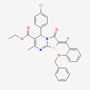 molecular formula C30H25ClN2O4S B3880647 Ethyl (2Z)-2-{[2-(benzyloxy)phenyl]methylidene}-5-(4-chlorophenyl)-7-methyl-3-oxo-2H,3H,5H-[1,3]thiazolo[3,2-A]pyrimidine-6-carboxylate 
