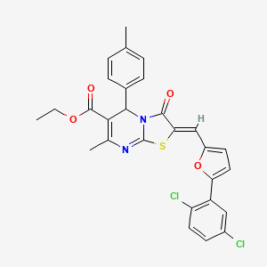 molecular formula C28H22Cl2N2O4S B3880652 ETHYL (2Z)-2-{[5-(2,5-DICHLOROPHENYL)FURAN-2-YL]METHYLIDENE}-7-METHYL-5-(4-METHYLPHENYL)-3-OXO-2H,3H,5H-[1,3]THIAZOLO[3,2-A]PYRIMIDINE-6-CARBOXYLATE 