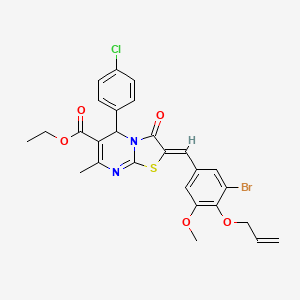 molecular formula C27H24BrClN2O5S B3880661 Ethyl (2Z)-2-{[3-bromo-5-methoxy-4-(prop-2-EN-1-yloxy)phenyl]methylidene}-5-(4-chlorophenyl)-7-methyl-3-oxo-2H,3H,5H-[1,3]thiazolo[3,2-A]pyrimidine-6-carboxylate 
