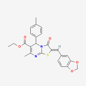 molecular formula C25H22N2O5S B3880669 ethyl (2Z)-2-(1,3-benzodioxol-5-ylmethylidene)-7-methyl-5-(4-methylphenyl)-3-oxo-2,3-dihydro-5H-[1,3]thiazolo[3,2-a]pyrimidine-6-carboxylate 