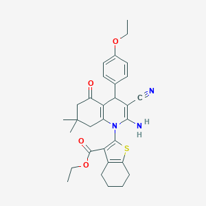 molecular formula C31H35N3O4S B388067 ETHYL 2-[2-AMINO-3-CYANO-4-(4-ETHOXYPHENYL)-7,7-DIMETHYL-5-OXO-1,4,5,6,7,8-HEXAHYDROQUINOLIN-1-YL]-4,5,6,7-TETRAHYDRO-1-BENZOTHIOPHENE-3-CARBOXYLATE 