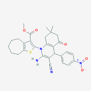 molecular formula C29H30N4O5S B388068 METHYL 2-[2-AMINO-3-CYANO-7,7-DIMETHYL-4-(4-NITROPHENYL)-5-OXO-1,4,5,6,7,8-HEXAHYDROQUINOLIN-1-YL]-4H,5H,6H,7H,8H-CYCLOHEPTA[B]THIOPHENE-3-CARBOXYLATE 