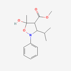 molecular formula C15H21NO4 B3880688 METHYL 5-HYDROXY-3-ISOPROPYL-5-METHYL-2-PHENYL-1,2-OXAZOLIDINE-4-CARBOXYLATE 