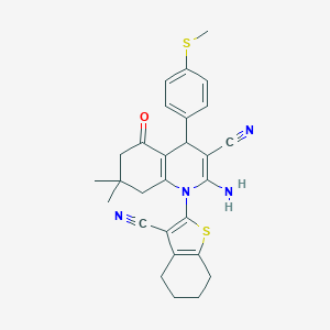 molecular formula C28H28N4OS2 B388071 2-amino-1-(3-cyano-4,5,6,7-tetrahydro-1-benzothiophen-2-yl)-7,7-dimethyl-4-[4-(methylsulfanyl)phenyl]-5-oxo-1,4,5,6,7,8-hexahydroquinoline-3-carbonitrile 