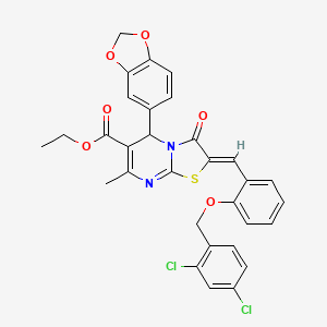 molecular formula C31H24Cl2N2O6S B3880713 Ethyl (2Z)-5-(2H-1,3-benzodioxol-5-YL)-2-({2-[(2,4-dichlorophenyl)methoxy]phenyl}methylidene)-7-methyl-3-oxo-2H,3H,5H-[1,3]thiazolo[3,2-A]pyrimidine-6-carboxylate 