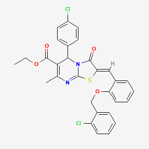 molecular formula C30H24Cl2N2O4S B3880729 Ethyl (2Z)-5-(4-chlorophenyl)-2-({2-[(2-chlorophenyl)methoxy]phenyl}methylidene)-7-methyl-3-oxo-2H,3H,5H-[1,3]thiazolo[3,2-A]pyrimidine-6-carboxylate 