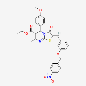 molecular formula C31H27N3O7S B3880752 Ethyl (2Z)-5-(4-methoxyphenyl)-7-methyl-2-({3-[(4-nitrophenyl)methoxy]phenyl}methylidene)-3-oxo-2H,3H,5H-[1,3]thiazolo[3,2-A]pyrimidine-6-carboxylate 