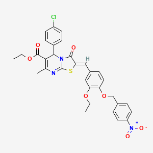 molecular formula C32H28ClN3O7S B3880822 Ethyl (2Z)-5-(4-chlorophenyl)-2-({3-ethoxy-4-[(4-nitrophenyl)methoxy]phenyl}methylidene)-7-methyl-3-oxo-2H,3H,5H-[1,3]thiazolo[3,2-A]pyrimidine-6-carboxylate 