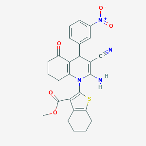 molecular formula C26H24N4O5S B388083 METHYL 2-[2-AMINO-3-CYANO-4-(3-NITROPHENYL)-5-OXO-1,4,5,6,7,8-HEXAHYDROQUINOLIN-1-YL]-4,5,6,7-TETRAHYDRO-1-BENZOTHIOPHENE-3-CARBOXYLATE 