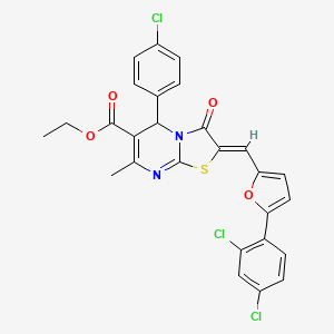 molecular formula C27H19Cl3N2O4S B3880831 ETHYL (2Z)-5-(4-CHLOROPHENYL)-2-{[5-(2,4-DICHLOROPHENYL)FURAN-2-YL]METHYLIDENE}-7-METHYL-3-OXO-2H,3H,5H-[1,3]THIAZOLO[3,2-A]PYRIMIDINE-6-CARBOXYLATE CAS No. 5682-32-6