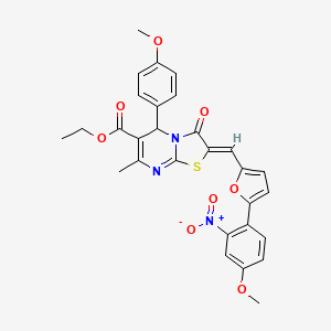 molecular formula C29H25N3O8S B3880853 Ethyl (2Z)-2-{[5-(4-methoxy-2-nitrophenyl)furan-2-YL]methylidene}-5-(4-methoxyphenyl)-7-methyl-3-oxo-2H,3H,5H-[1,3]thiazolo[3,2-A]pyrimidine-6-carboxylate 