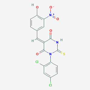 molecular formula C17H9Cl2N3O5S B3880894 (5E)-1-(2,4-dichlorophenyl)-5-[(4-hydroxy-3-nitrophenyl)methylidene]-2-sulfanylidene-1,3-diazinane-4,6-dione 