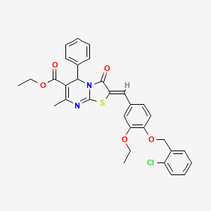 molecular formula C32H29ClN2O5S B3880918 Ethyl (2Z)-2-({4-[(2-chlorophenyl)methoxy]-3-ethoxyphenyl}methylidene)-7-methyl-3-oxo-5-phenyl-2H,3H,5H-[1,3]thiazolo[3,2-A]pyrimidine-6-carboxylate 