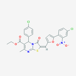 molecular formula C27H19Cl2N3O6S B388108 ethyl 2-[(5-{4-chloro-2-nitrophenyl}-2-furyl)methylene]-5-(4-chlorophenyl)-7-methyl-3-oxo-2,3-dihydro-5H-[1,3]thiazolo[3,2-a]pyrimidine-6-carboxylate 