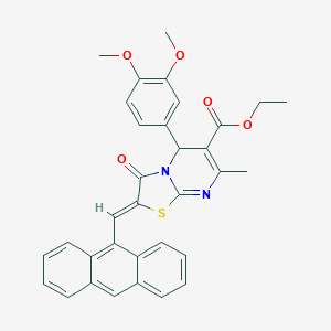 molecular formula C33H28N2O5S B388110 ETHYL (2Z)-2-[(ANTHRACEN-9-YL)METHYLIDENE]-5-(3,4-DIMETHOXYPHENYL)-7-METHYL-3-OXO-2H,3H,5H-[1,3]THIAZOLO[3,2-A]PYRIMIDINE-6-CARBOXYLATE 