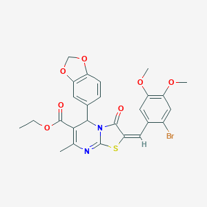 molecular formula C26H23BrN2O7S B388113 ethyl 5-(1,3-benzodioxol-5-yl)-2-(2-bromo-4,5-dimethoxybenzylidene)-7-methyl-3-oxo-2,3-dihydro-5H-[1,3]thiazolo[3,2-a]pyrimidine-6-carboxylate 