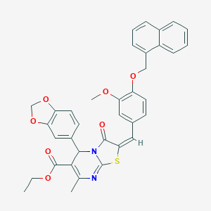 molecular formula C36H30N2O7S B388125 ethyl 5-(1,3-benzodioxol-5-yl)-2-[3-methoxy-4-(1-naphthylmethoxy)benzylidene]-7-methyl-3-oxo-2,3-dihydro-5H-[1,3]thiazolo[3,2-a]pyrimidine-6-carboxylate 