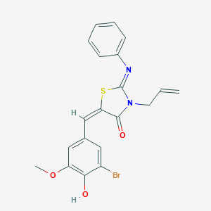 molecular formula C20H17BrN2O3S B388127 3-Allyl-5-(3-bromo-4-hydroxy-5-methoxybenzylidene)-2-(phenylimino)-1,3-thiazolidin-4-one 