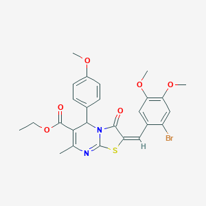 molecular formula C26H25BrN2O6S B388129 ETHYL (2E)-2-[(2-BROMO-4,5-DIMETHOXYPHENYL)METHYLIDENE]-5-(4-METHOXYPHENYL)-7-METHYL-3-OXO-2H,3H,5H-[1,3]THIAZOLO[3,2-A]PYRIMIDINE-6-CARBOXYLATE 