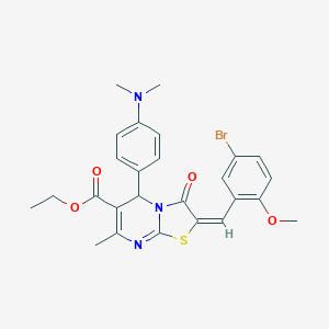 molecular formula C26H26BrN3O4S B388132 ethyl 2-(5-bromo-2-methoxybenzylidene)-5-[4-(dimethylamino)phenyl]-7-methyl-3-oxo-2,3-dihydro-5H-[1,3]thiazolo[3,2-a]pyrimidine-6-carboxylate 