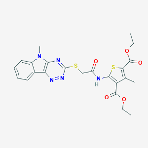molecular formula C23H23N5O5S2 B388136 diethyl 3-methyl-5-({[(5-methyl-5H-[1,2,4]triazino[5,6-b]indol-3-yl)sulfanyl]acetyl}amino)-2,4-thiophenedicarboxylate 