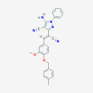 molecular formula C28H23N5O2 B388160 5-AMINO-3-[(1Z)-1-CYANO-2-{3-METHOXY-4-[(4-METHYLPHENYL)METHOXY]PHENYL}ETH-1-EN-1-YL]-1-PHENYL-1H-PYRAZOLE-4-CARBONITRILE 