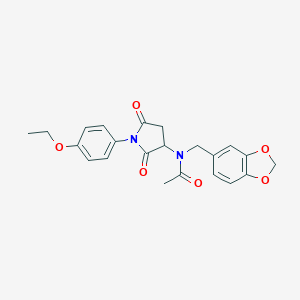 molecular formula C22H22N2O6 B388206 N-(1,3-benzodioxol-5-ylmethyl)-N-[1-(4-ethoxyphenyl)-2,5-dioxopyrrolidin-3-yl]acetamide CAS No. 339988-97-5