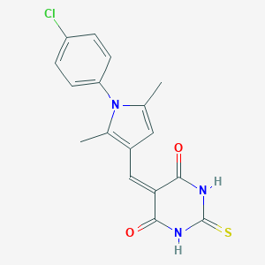 molecular formula C17H14ClN3O2S B388227 5-{[1-(4-CHLOROPHENYL)-2,5-DIMETHYL-1H-PYRROL-3-YL]METHYLIDENE}-2-SULFANYLIDENE-1,3-DIAZINANE-4,6-DIONE 