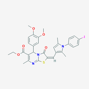 molecular formula C31H30IN3O5S B388229 ethyl 5-(3,4-dimethoxyphenyl)-2-{[1-(4-iodophenyl)-2,5-dimethyl-1H-pyrrol-3-yl]methylene}-7-methyl-3-oxo-2,3-dihydro-5H-[1,3]thiazolo[3,2-a]pyrimidine-6-carboxylate 