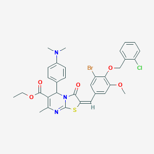 molecular formula C33H31BrClN3O5S B388232 ethyl 2-{3-bromo-4-[(2-chlorobenzyl)oxy]-5-methoxybenzylidene}-5-[4-(dimethylamino)phenyl]-7-methyl-3-oxo-2,3-dihydro-5H-[1,3]thiazolo[3,2-a]pyrimidine-6-carboxylate 
