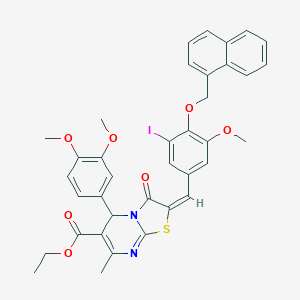molecular formula C37H33IN2O7S B388245 ETHYL 5-(3,4-DIMETHOXYPHENYL)-2-{(E)-1-[3-IODO-5-METHOXY-4-(1-NAPHTHYLMETHOXY)PHENYL]METHYLIDENE}-7-METHYL-3-OXO-2,3-DIHYDRO-5H-[1,3]THIAZOLO[3,2-A]PYRIMIDINE-6-CARBOXYLATE 