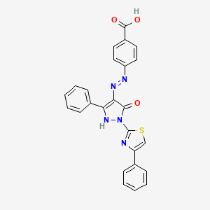 molecular formula C25H17N5O3S B3882529 4-{(2Z)-2-[5-oxo-3-phenyl-1-(4-phenyl-1,3-thiazol-2-yl)-1,5-dihydro-4H-pyrazol-4-ylidene]hydrazinyl}benzoic acid 
