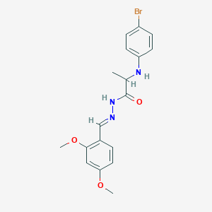 molecular formula C18H20BrN3O3 B3882871 2-[(4-Bromophenyl)amino]-N'-[(E)-(2,4-dimethoxyphenyl)methylidene]propanehydrazide 