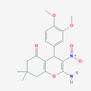 molecular formula C19H22N2O6 B388292 2-AMINO-4-(3,4-DIMETHOXYPHENYL)-7,7-DIMETHYL-3-NITRO-5,6,7,8-TETRAHYDRO-4H-CHROMEN-5-ONE 