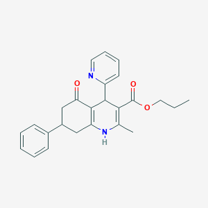 molecular formula C25H26N2O3 B3882931 Propyl 2-methyl-5-oxo-7-phenyl-4-(pyridin-2-yl)-1,4,5,6,7,8-hexahydroquinoline-3-carboxylate 