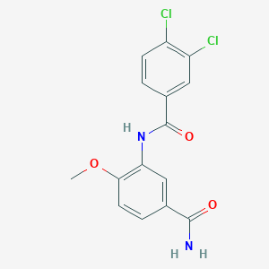 molecular formula C15H12Cl2N2O3 B3883118 N-[5-(aminocarbonyl)-2-methoxyphenyl]-3,4-dichlorobenzamide 