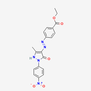 molecular formula C19H17N5O5 B3883206 ethyl 4-{(2E)-2-[3-methyl-1-(4-nitrophenyl)-5-oxo-1,5-dihydro-4H-pyrazol-4-ylidene]hydrazinyl}benzoate 