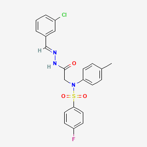 molecular formula C22H19ClFN3O3S B3883578 N-{2-[2-(3-chlorobenzylidene)hydrazino]-2-oxoethyl}-4-fluoro-N-(4-methylphenyl)benzenesulfonamide 