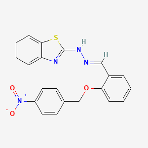 molecular formula C21H16N4O3S B3883622 N-[(E)-[2-[(4-nitrophenyl)methoxy]phenyl]methylideneamino]-1,3-benzothiazol-2-amine 
