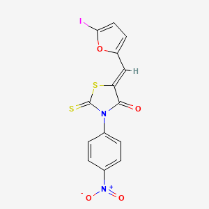 molecular formula C14H7IN2O4S2 B3883642 5-[(Z)-1-(5-iodo-2-furyl)methylidene]-3-(4-nitrophenyl)-2-thioxo-1,3-thiazolan-4-one 