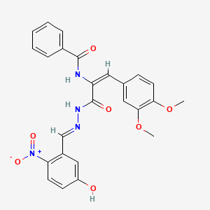 molecular formula C25H22N4O7 B3884487 N-{(1E)-1-(3,4-dimethoxyphenyl)-3-[(2E)-2-(5-hydroxy-2-nitrobenzylidene)hydrazinyl]-3-oxoprop-1-en-2-yl}benzamide 