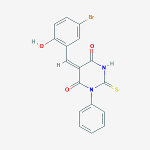 molecular formula C17H11BrN2O3S B388452 (5E)-5-[(5-bromo-2-hydroxyphenyl)methylidene]-1-phenyl-2-sulfanylidene-1,3-diazinane-4,6-dione 