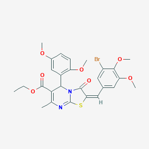 molecular formula C27H27BrN2O7S B388455 ETHYL (2E)-2-[(3-BROMO-4,5-DIMETHOXYPHENYL)METHYLIDENE]-5-(2,5-DIMETHOXYPHENYL)-7-METHYL-3-OXO-2H,3H,5H-[1,3]THIAZOLO[3,2-A]PYRIMIDINE-6-CARBOXYLATE 