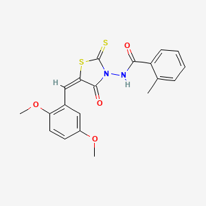 molecular formula C20H18N2O4S2 B3884555 N-[5-(2,5-dimethoxybenzylidene)-4-oxo-2-thioxo-1,3-thiazolidin-3-yl]-2-methylbenzamide 